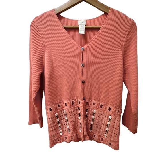 J Jill Crochet Knit Cardigan Sweater Button Detail - Picture 1 of 5